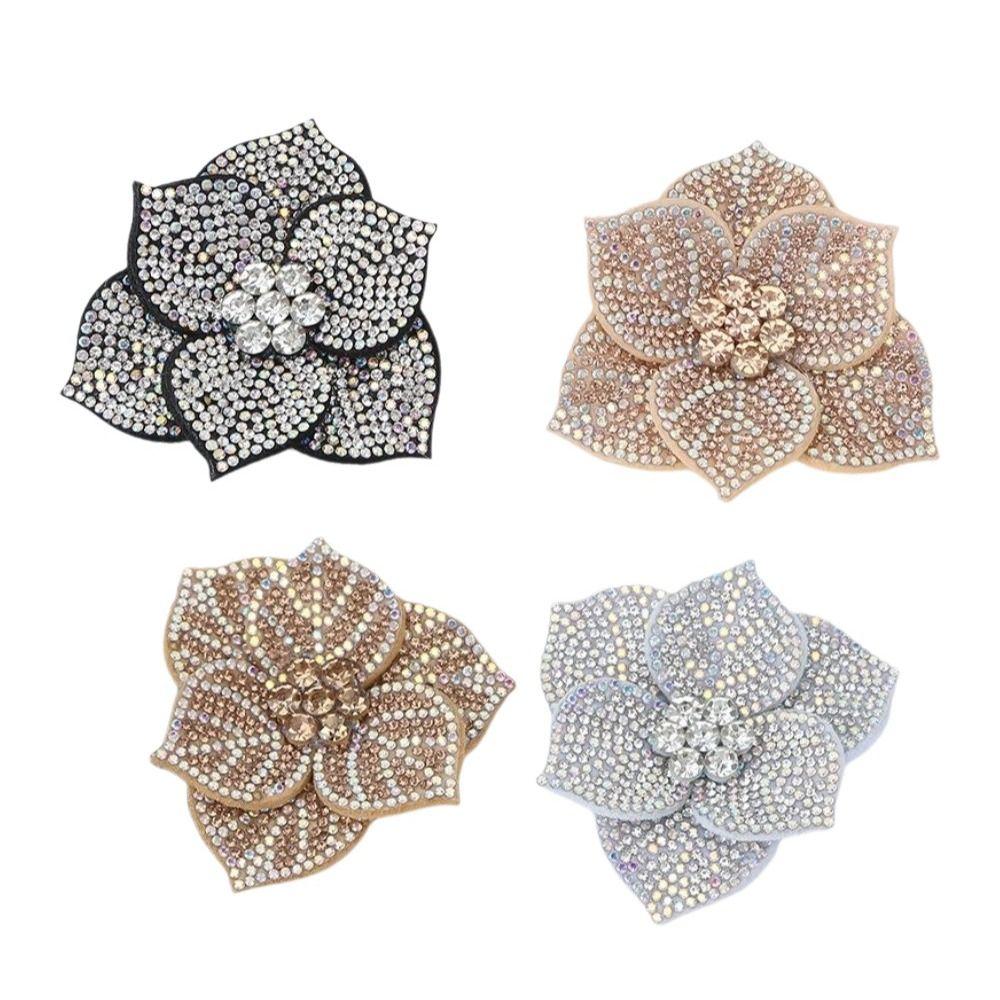 DIY Craft Rhinestone Flower Patches 3D Sew-On Applique Headband Accessories Fabrics