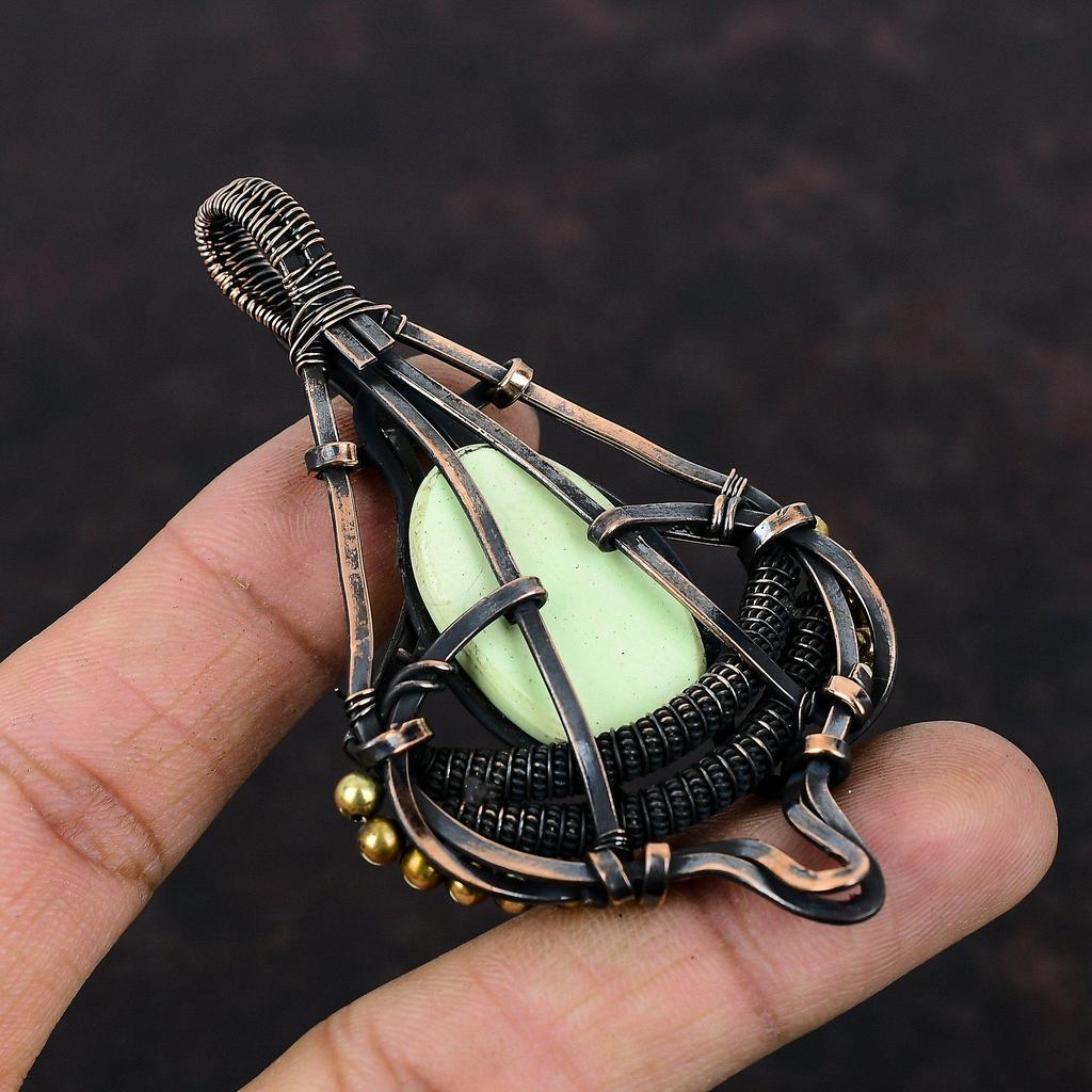Lemon Chrysoprase Copper Pendant Wire Wrapped Pendant Gemstone Pendant Copper Jewelry Handmade Pendant Wire Wrapped Jewelry Gift For Mother