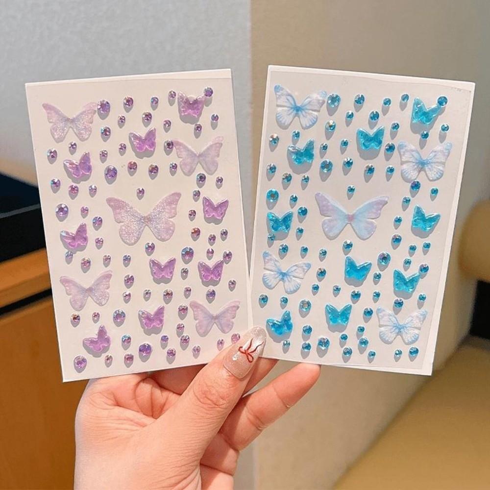 Resin Rhinestone Face Stickers Self-adhesive Butterfly Decals DIY Decoration