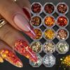 Manicure Sequins Autumn And Winter Golden Brown Hexagonal Nail Sequins Mixed Size 14 Color Bottles