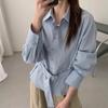 Ladies' Checkered Shirt Women's Turn Down Collar Belt Long Sleeved Blouse Autumn New Version Loose Versatile Casual Top