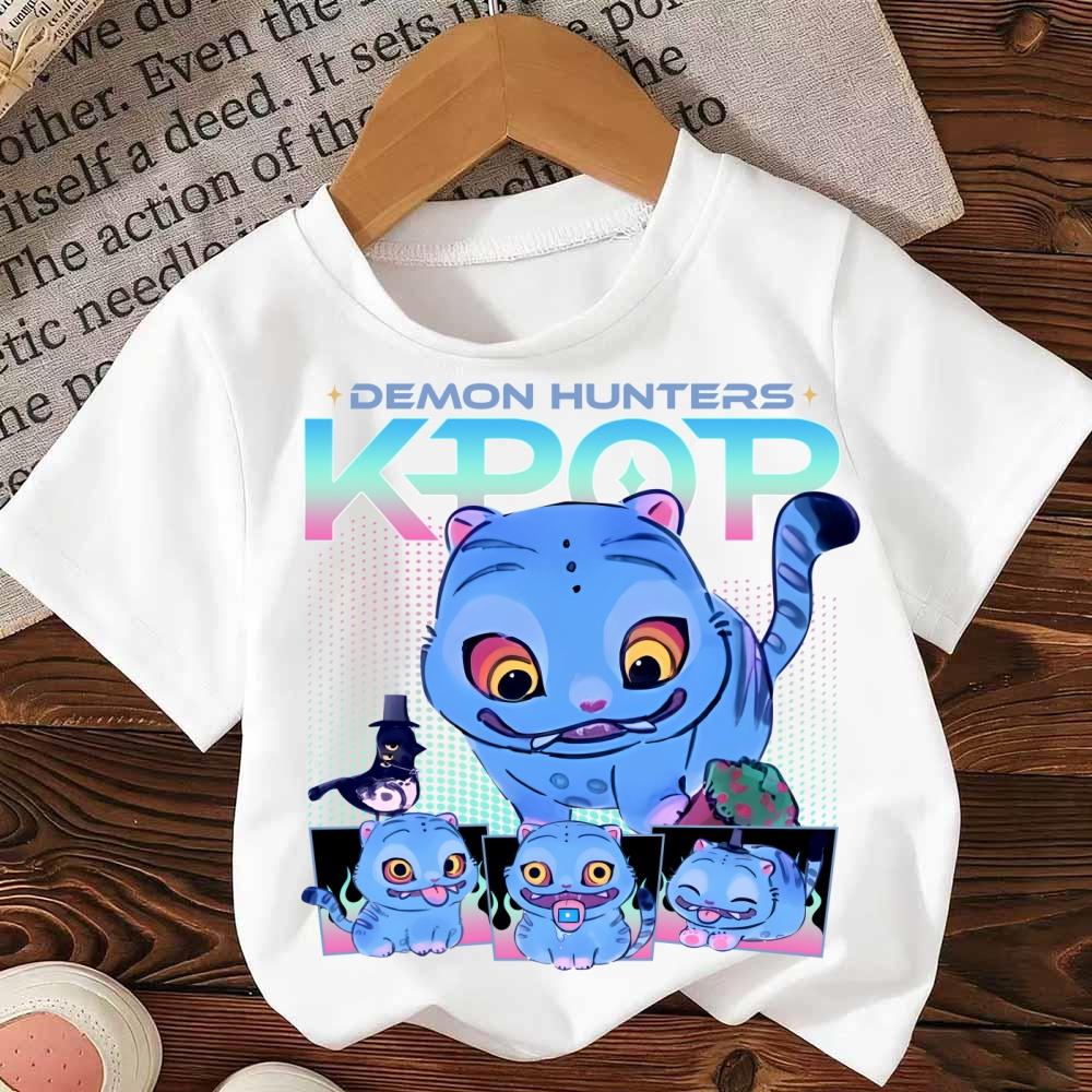 Witch Hunter Team Cute Printed Pure Cotton Fashionable Round-neck White Top Short-sleeved Boys' and Girls' T-shirts.