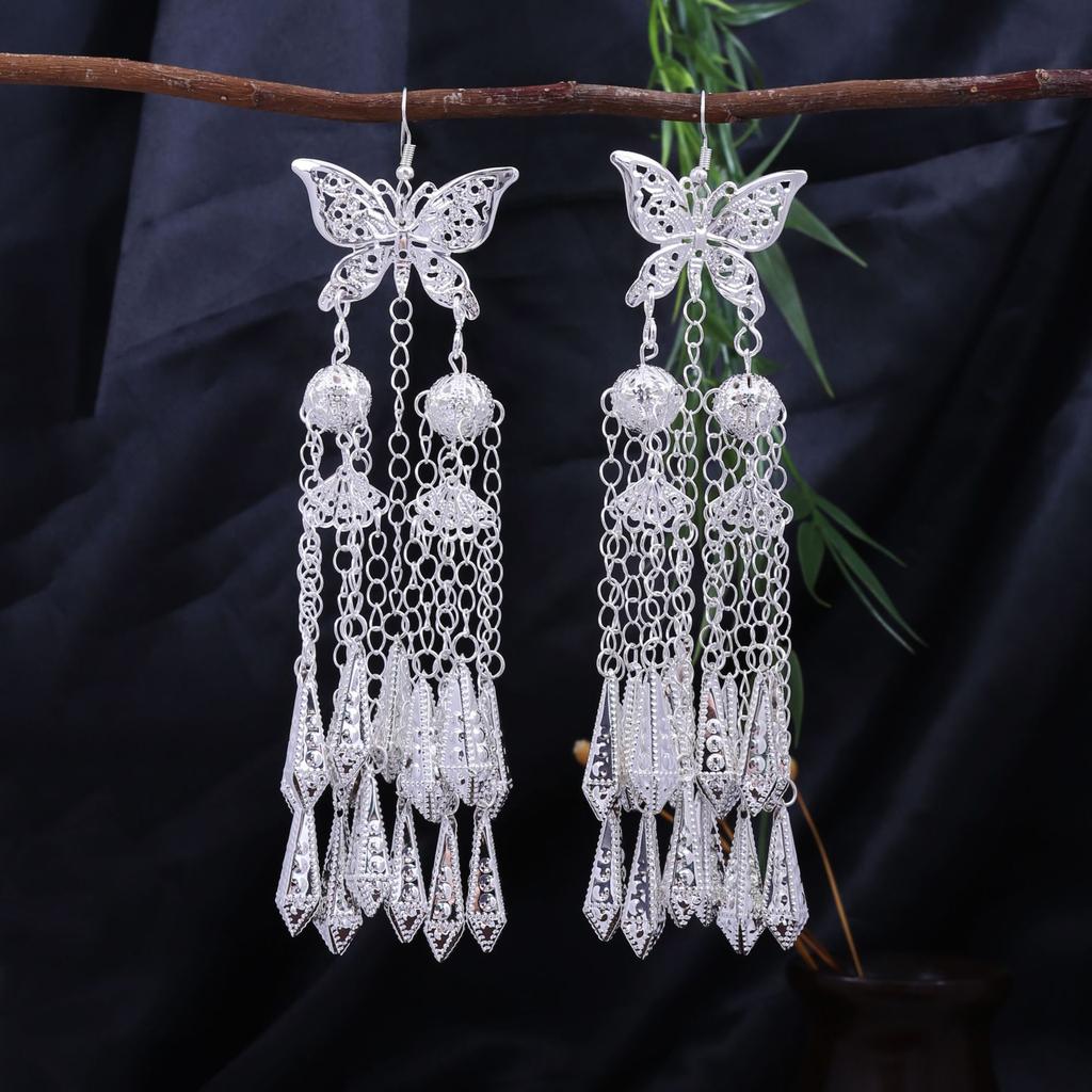 Exaggerated Long Tassel Ethnic Earrings, Bohemian Style Elegant Ear Ornaments for Party Daily Wear