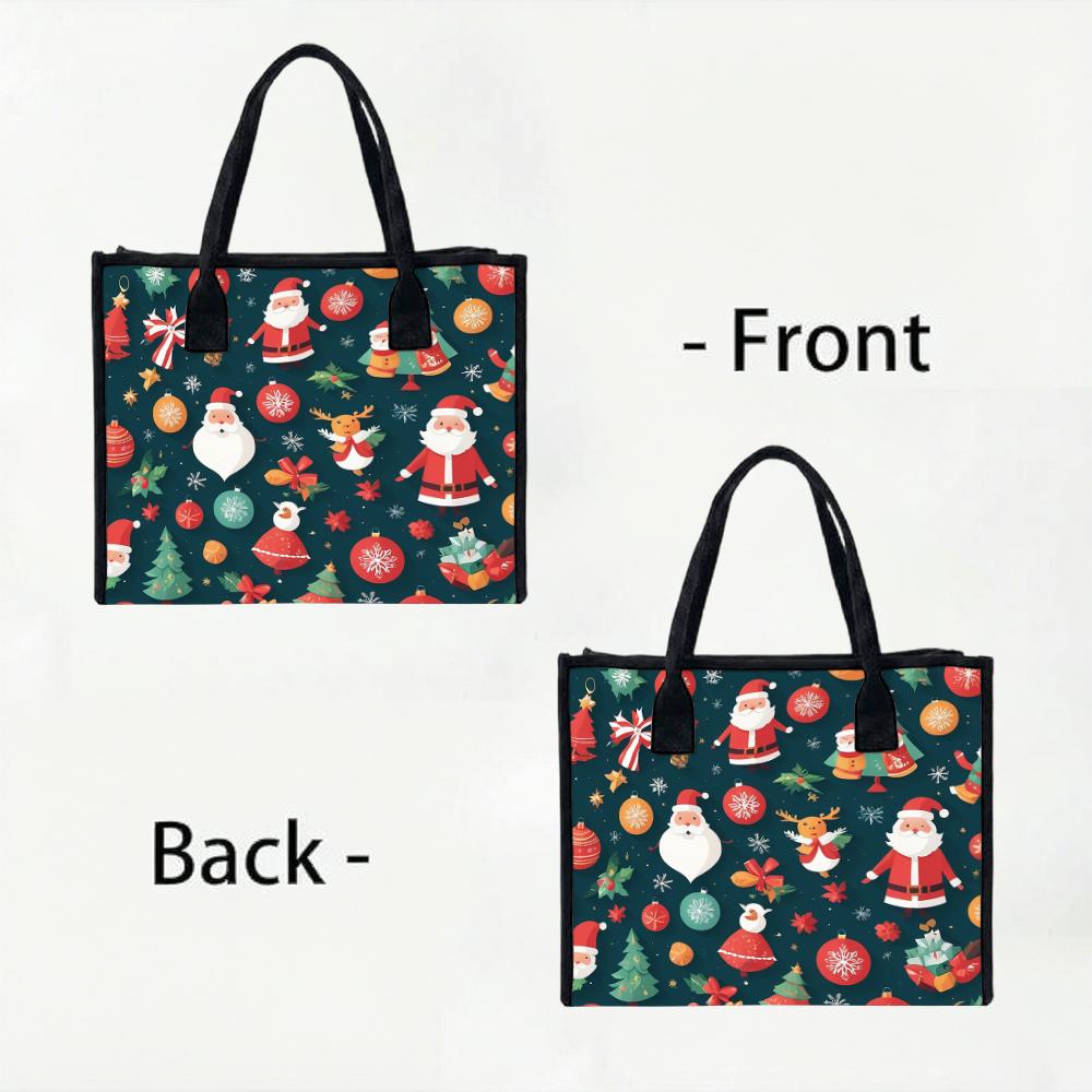 Christmas Print Large Tote Bag Holiday Stylish Shoulder Bag Casual Daily Handbag