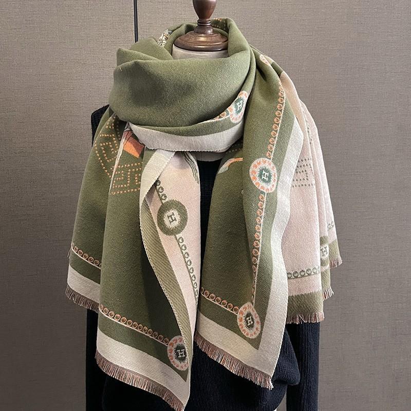 Womens Winter Warm Faux Cashmere Scarf With Floral Print Soft Knit Neck Wrap Office Casual Wear