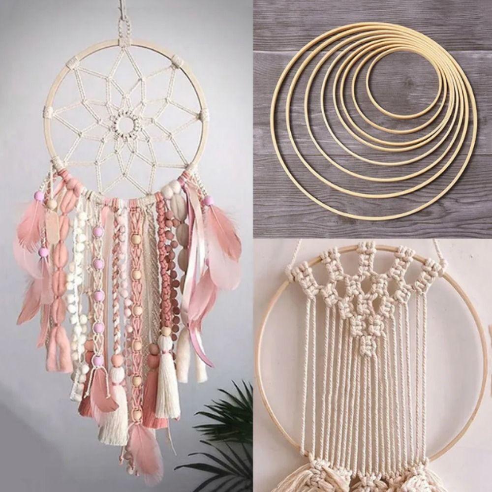 Round Bamboo Circle Hanging Bamboo Hoop Frame Dream Catching Net Ring Flower Wreath Ring Garden