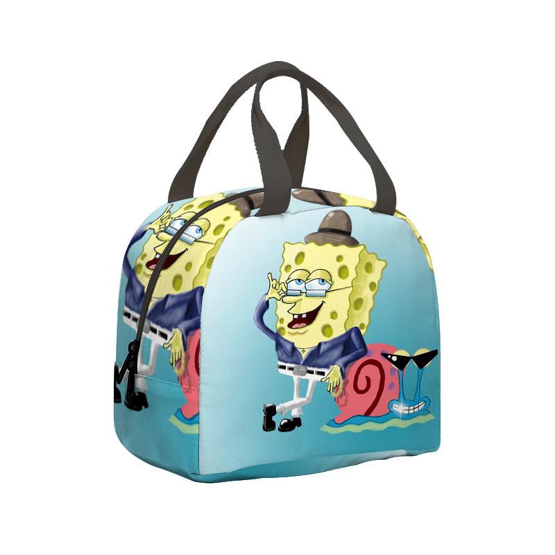 Spongebob Squarepants Lunch Bag Cartoon Animation Student Insulation Lunch Box, Picnic Bag Portable Storage Bag Full Printing