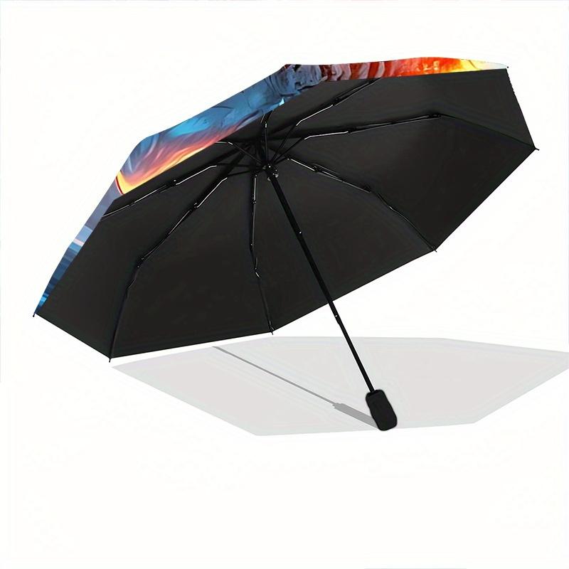 1pc Flaming Ice Tiger Pattern Automatic Umbrella is Fashionable and Good-Looking, Suitable for Travel and Daily UseA104