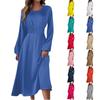 Женское осенне-зимнее повседневное модное круглое платье с длинным рукавом и однотонным длинным платьем