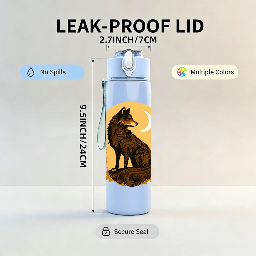 1PC Night Moon Wolf Art 750ml Color Plastic Sports Water Bottle Leakproof Flip Straw Lid Suitable for Sports Office Home Use