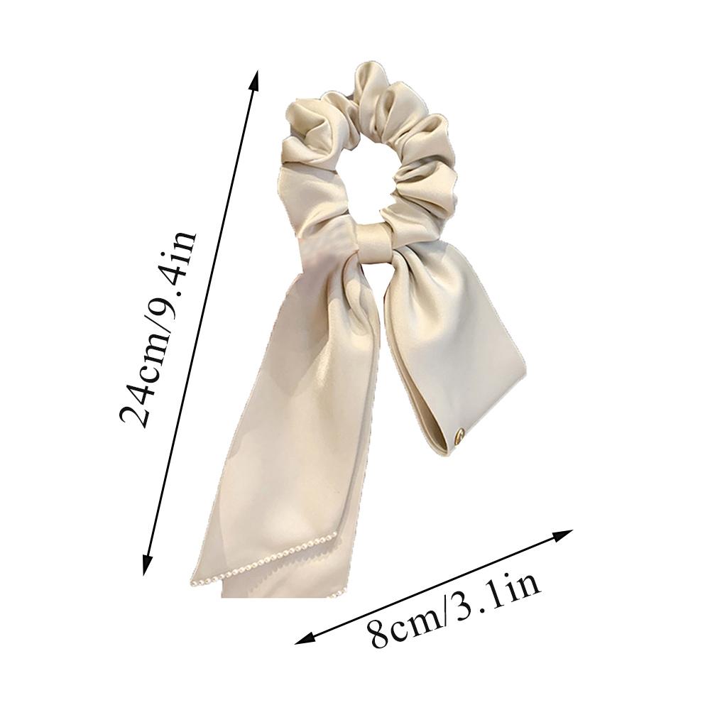 Satin Bowknot Elastic Hair Bands For Women Girls Pearl Solid Color Scrunchies French Hair Ties Hair Accessories Ponytail Holder