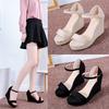 Women's Open-Toe Solid Color Suede High Heel Sandals Buckle Strap Wedge Shoes