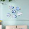 Adhesive Fish Cutouts for Walls 6Pcs Wooden Wall Decor, Marine Striped Ocean Theme Stickers, Self-Adhesive Nature Inspired Art Coastal Beach Kids Room