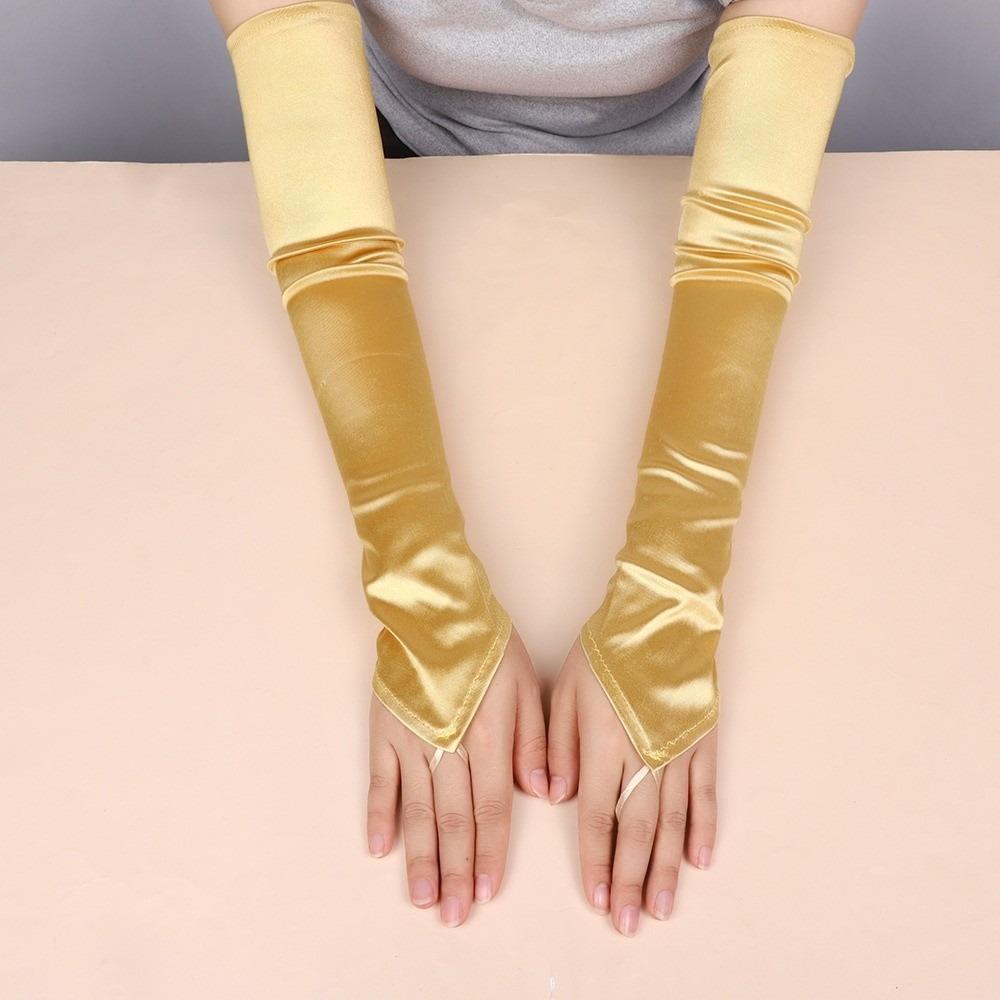 New 49CM Women Gloves Satin Elasticity Hook Finger Gloves Cosplay Stage Performance Long Fingerless Gloves Wedding Bride