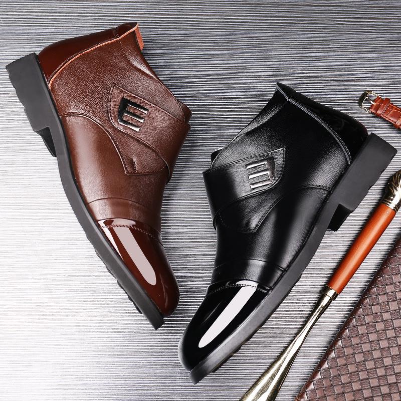 Новые осенние и зимние мужские кожаные ботинки с высоким берцем, нескользящая водонепроницаемая бархатная теплая толстая мужская деловая кожаная обувь