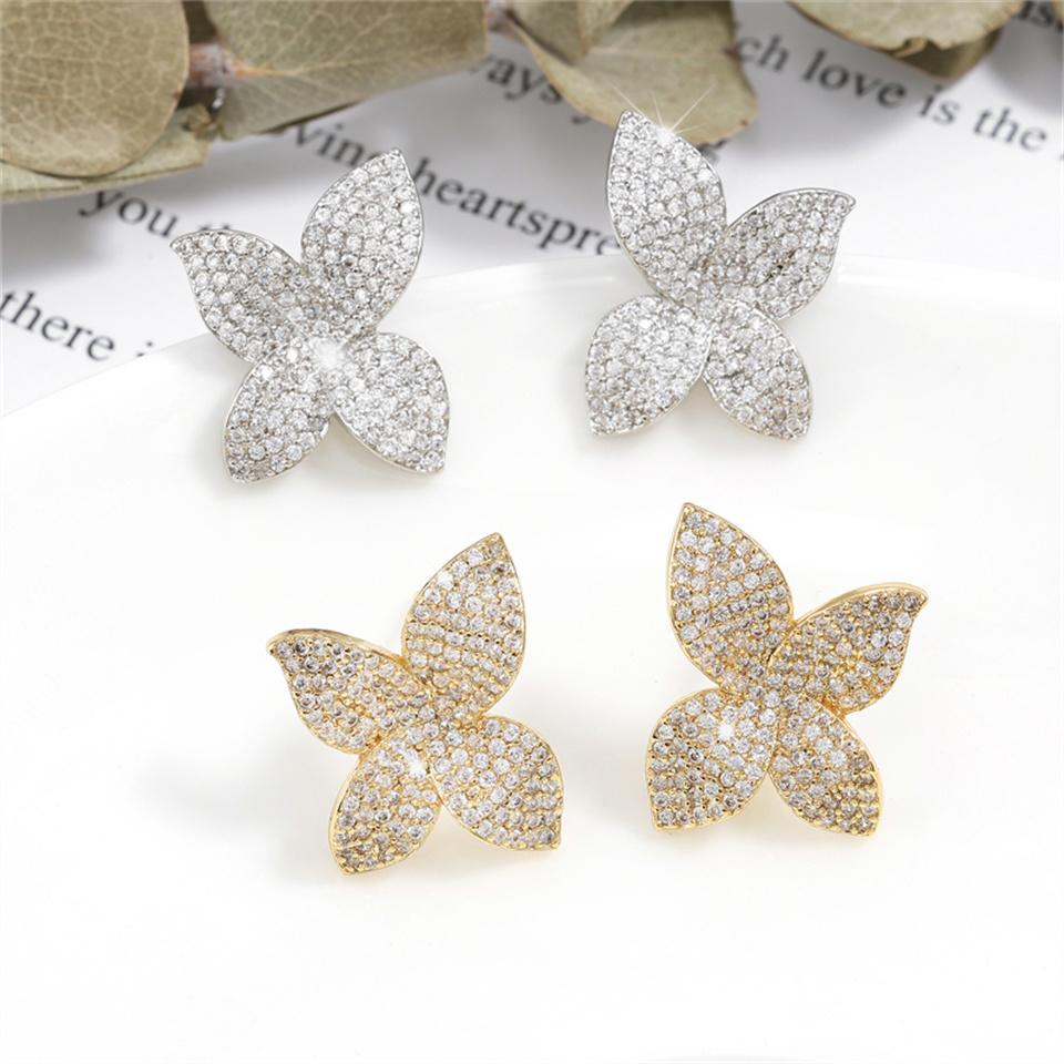ZAKOL Exquisite Flower Micro Paved Stud Earrings Fashion Korea Zircon Leaf Earrings for Women Wedding Party Jewelry