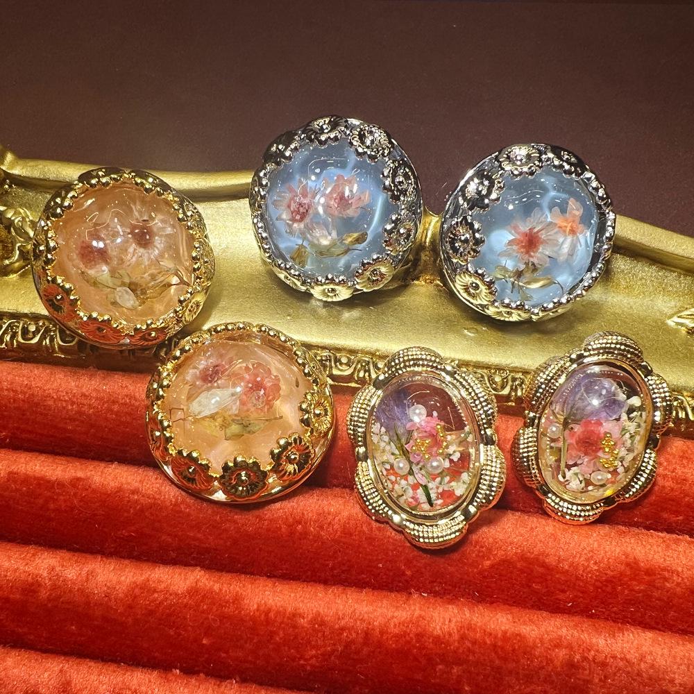 Серьги из 18-каратного янтаря с сушеными цветами, элегантные французские, из S925 пробы - изысканный универсальный горячий стиль