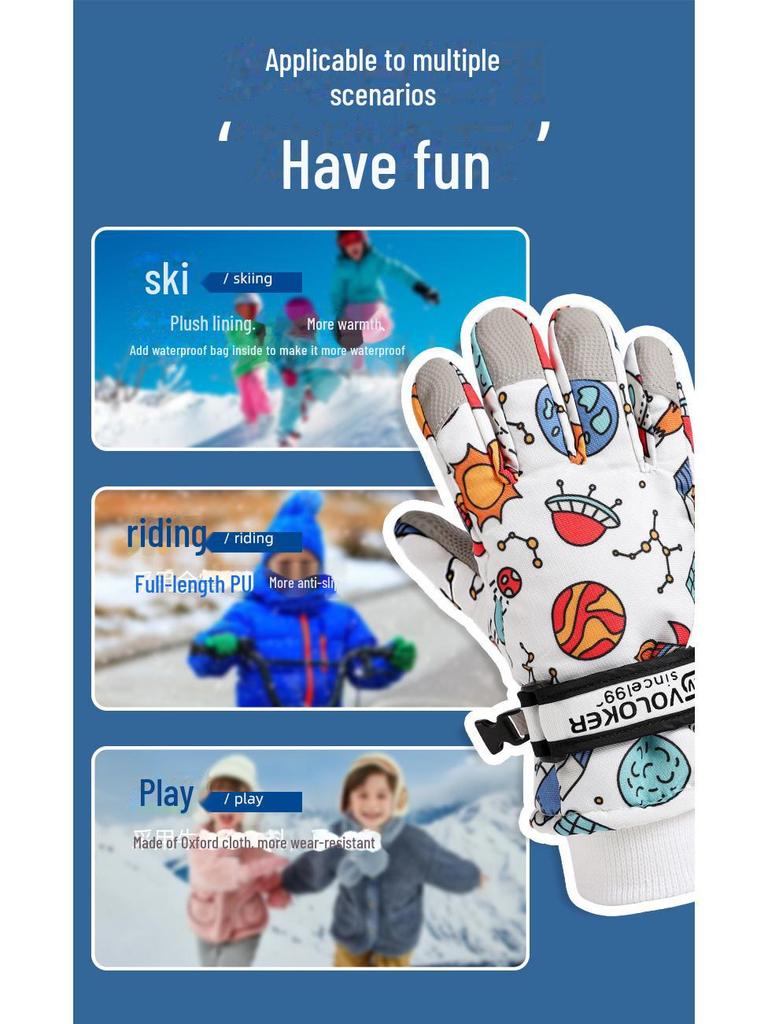 Водонепроницаемые детские горнолыжные перчатки — теплые, нескользящие, утолщенные, с бархатной подкладкой для мальчиков и девочек