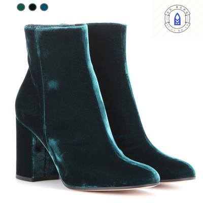 Европейская и американская мода, простые замшевые короткие сапоги с острым носком на толстом каблуке