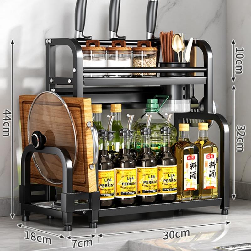2-ярусная кухонная полка для хранения из нержавеющей стали, органайзер для приправ и палочек для еды, подставка для ножей и банок, бытовые аксессуары
