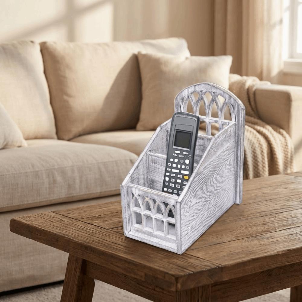 3 Grids Remote Control Holder Wooden Remote Container Durable Desktop Storage Box for Living Room
