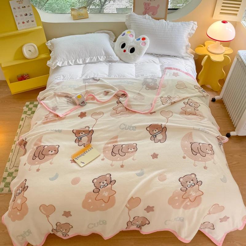 Одеяло с рисунком милого медведя из мультфильма, супер мягкое, уютное, легкое, теплое, флисовое одеяло для путешествий, домашнего дивана, кровати