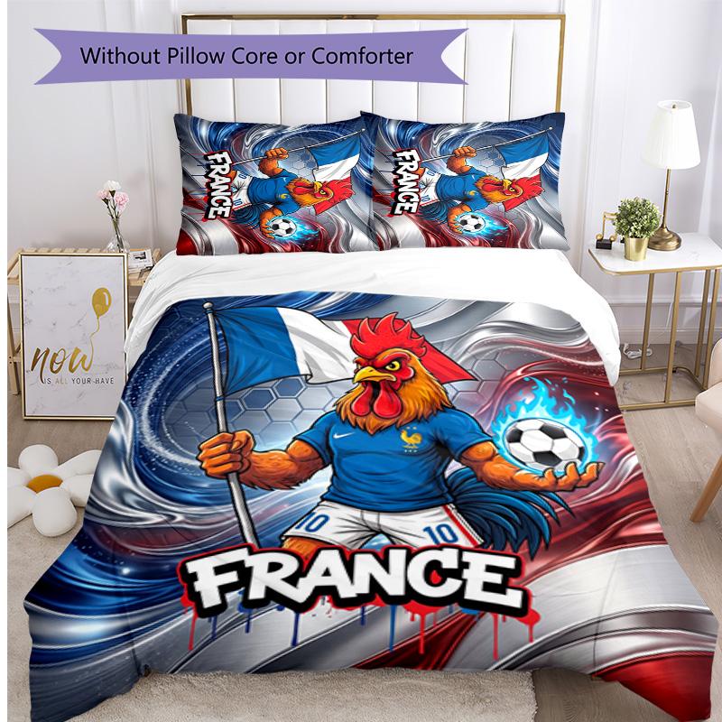 France Football Printed Bedding 3 Piece Set Cozy Breathable Bed Cover Set as Housewarming Holiday Gift
