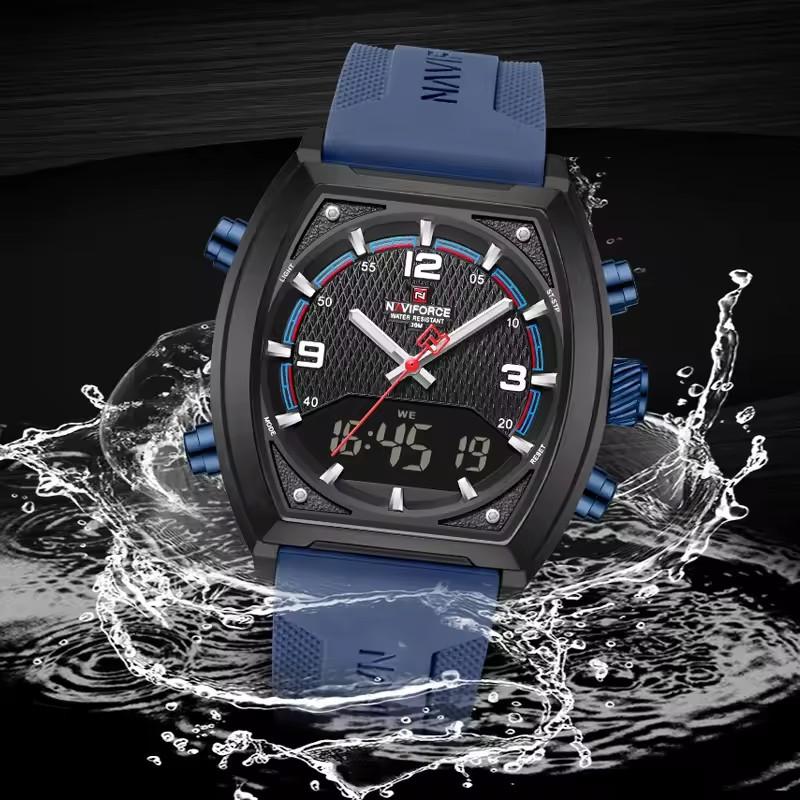 NAVIFORCE NF9242 9242 Мужские Кварцевые Часы Спортивные Водонепроницаемые Силиконовый Ремешок Повседневные Цифровые Часы Модные Роскошные Наручные Часы для Мужчин