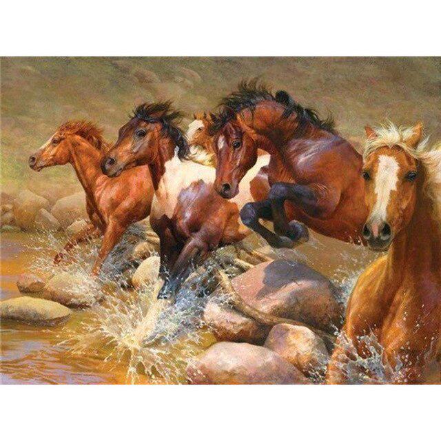 5D Diamond Painting Cross Stitch Horse Full Round Diamond Embroidery Animals Picture