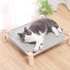 Elevated Wooden Cat Hammock Bed with Removable Gray Grid Fabric - Cooling, Washable Pet Lounger for Indoor/Outdoor Use, Ideal for Cats & Small Dogs