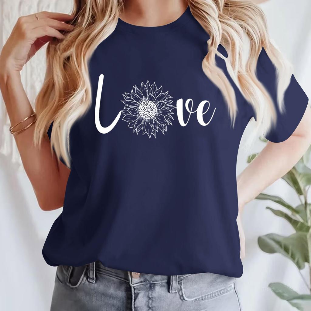 Женская повседневная хлопковая футболка с круглым вырезом и коротким рукавом