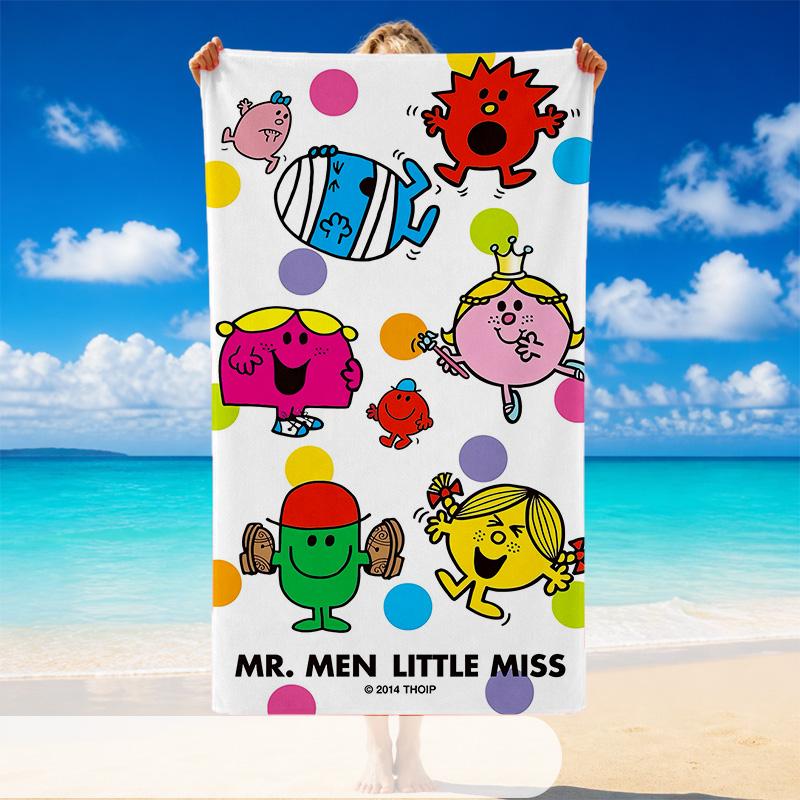 Quick Dry Beach Towel Mr. Men & Little Miss Pattern, Lightweight Absorbent Towel for Pool Beach Vacation Use