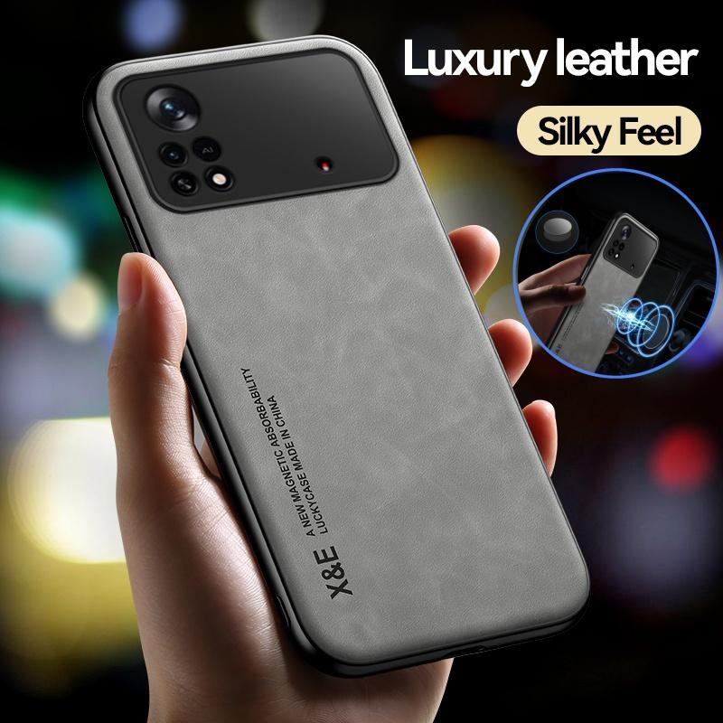 For Xiaomi Poco X4 Pro 5G Case Car Magnetic Holder Leather Phone Case For PocoX4Pro Poko Little X 4 Pro Soft Silicone Back Cover
