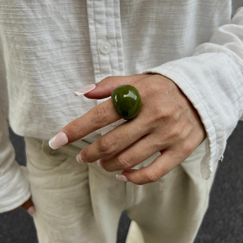 Street Style French Retro Round Smooth Open Bracelet Design Resin Ring