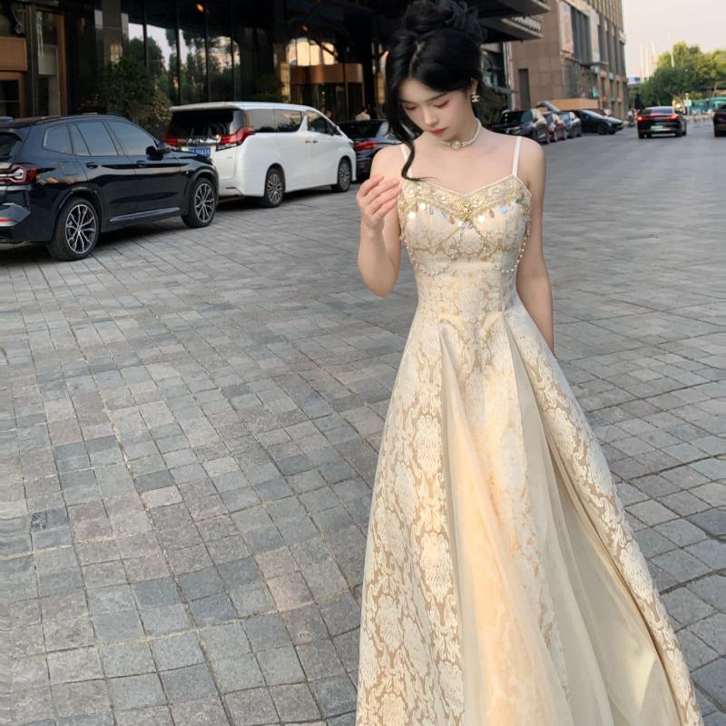 Элегантное платье в стиле дворца со стразами и бисером на бретельках, сексуальное жаккардовое платье для женщин