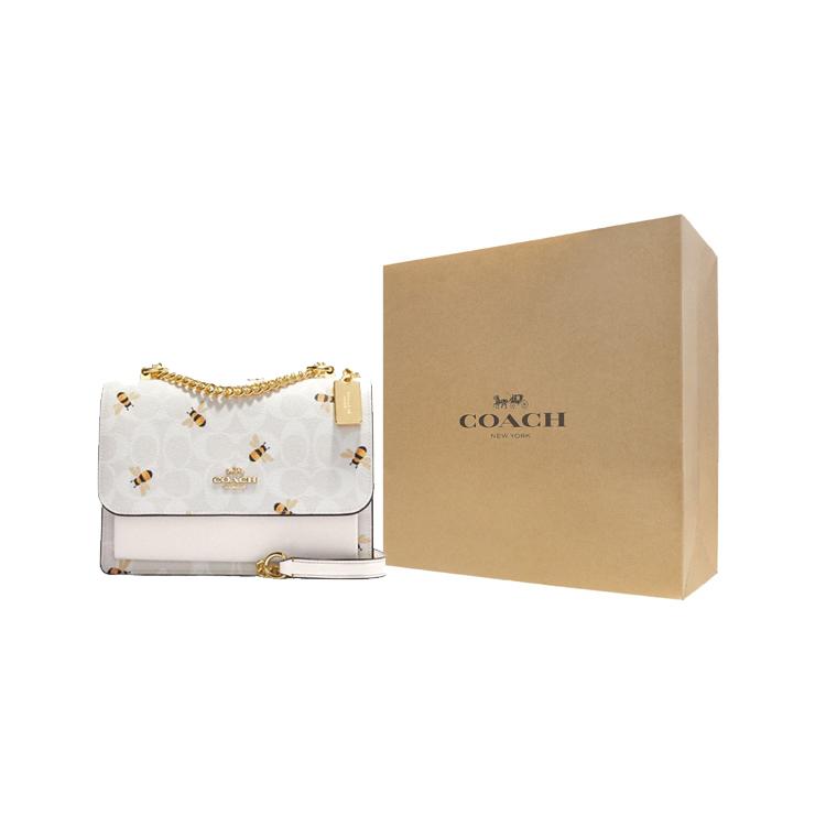 New COACH Klare Canvas With Leather Small Square Bag Trunk Bag Shoulder Bag Crossbody Bag Small Size Women's Glacier White CH515-IMRFI