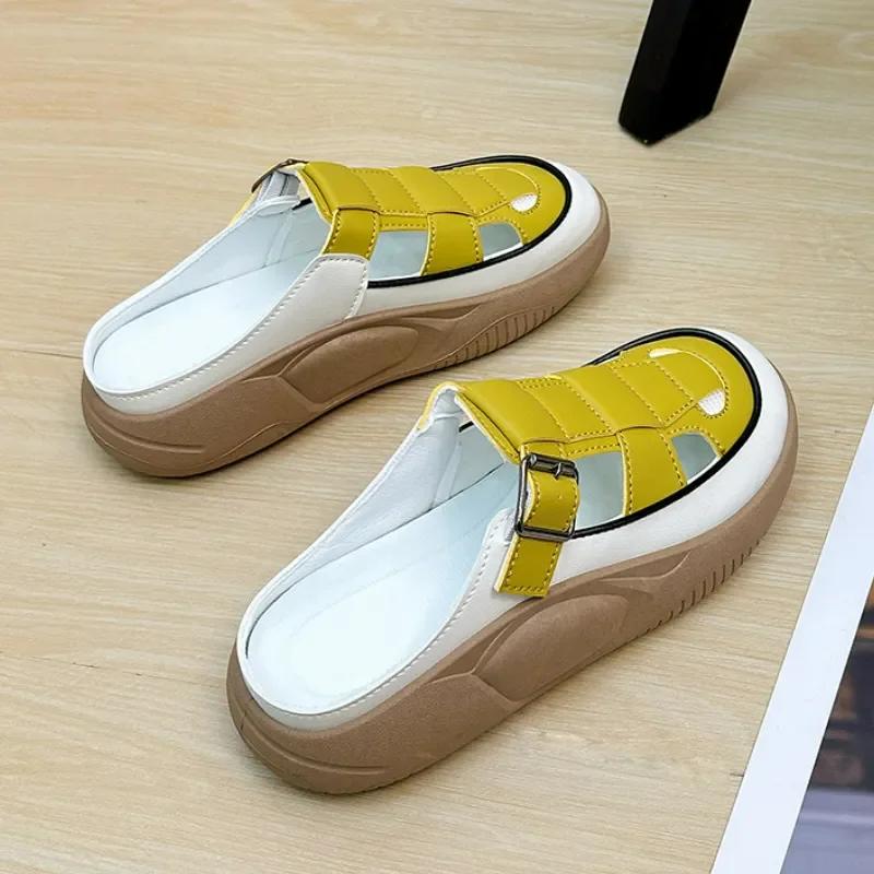 Женские сабо, летние повседневные сандалии с закрытым носком на толстой подошве, женские удобные лоферы без шнуровки, обувь Sandalias De Mujer