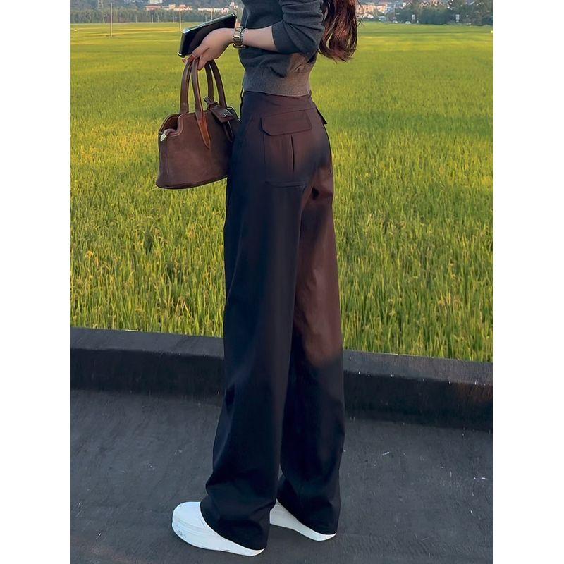 Black Narrow Wide-Leg Cargo Pants for Women, Spring/Summer 2026 New Vintage Slim-Fit Loose Versatile Casual Pants