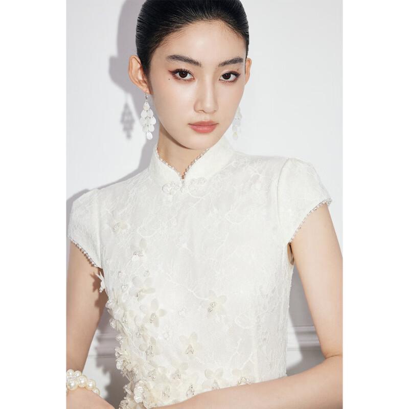 Mandy Zhang New Chinese Style Stand Collar Embroidered Lace Maxi Dress