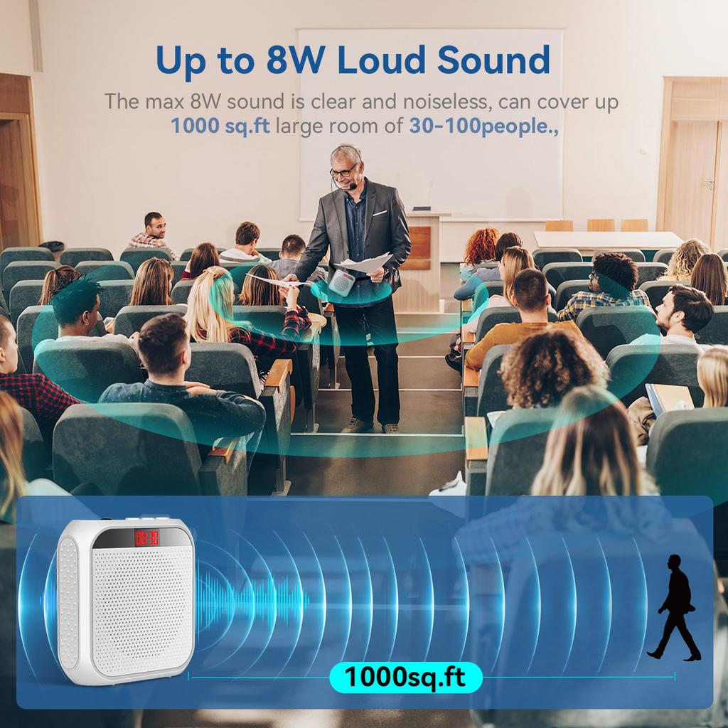 Portable Voice Amplifier with Wired Headset Microphone, USB Rechargeable Mono PA Speaker for Teachers, Meetings and Tour Guiding