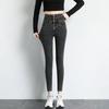 Women's High-Waist Black Jeans with Velvet Lining for Autumn/Winter 2024 - Slim Fit Pencil Pants