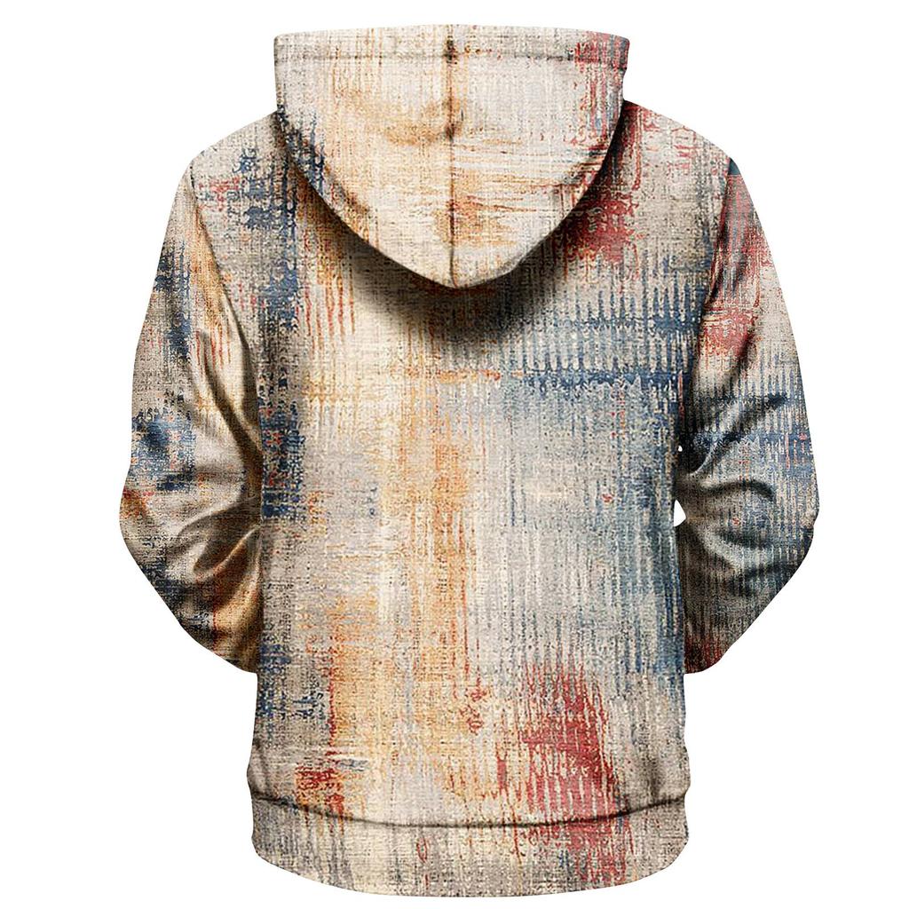 Men's Print Plush Warm Coat Fleece Sweater Casual Coat Pocket Sweater Autumn Winter Coat