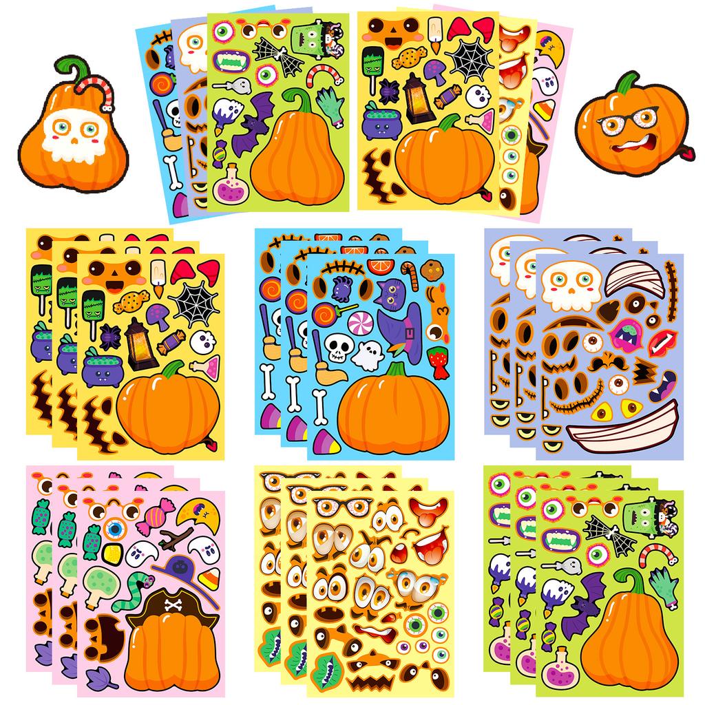 6 Photos/package Halloween Pumpkin Ghost Series Puzzle Stickers Children's Fun Puzzle Face Change Stickers