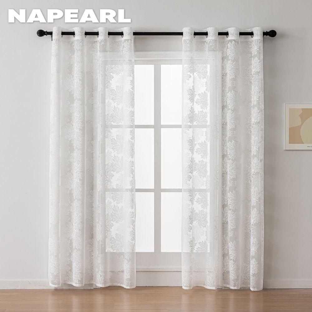 1 шт. NAPEARL Простая и универсальная однотонная полупрозрачная занавеска жаккардового плетения на кольцах из тюля для гостиной, спальни, балкона, окна, домашнего декора