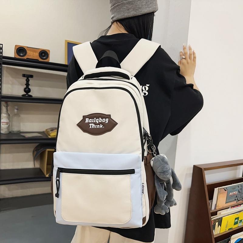 Студенческая школьная сумка с цветными блоками, мужской рюкзак большой емкости, женская дорожная сумка для пары