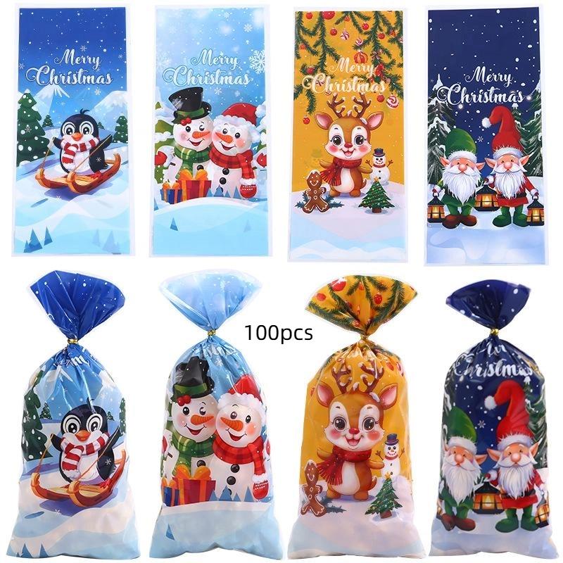 50/100Pcs Christmas Gift Bags Christmas Decorations For Home 2025 Xmas Gifts New Year 2026 Santa Claus Snowman Packaging Bags