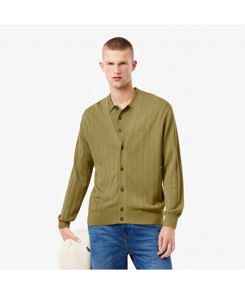 Мужской хлопковый в рубчик кардиган Lacoste Ah5338-55N E9F