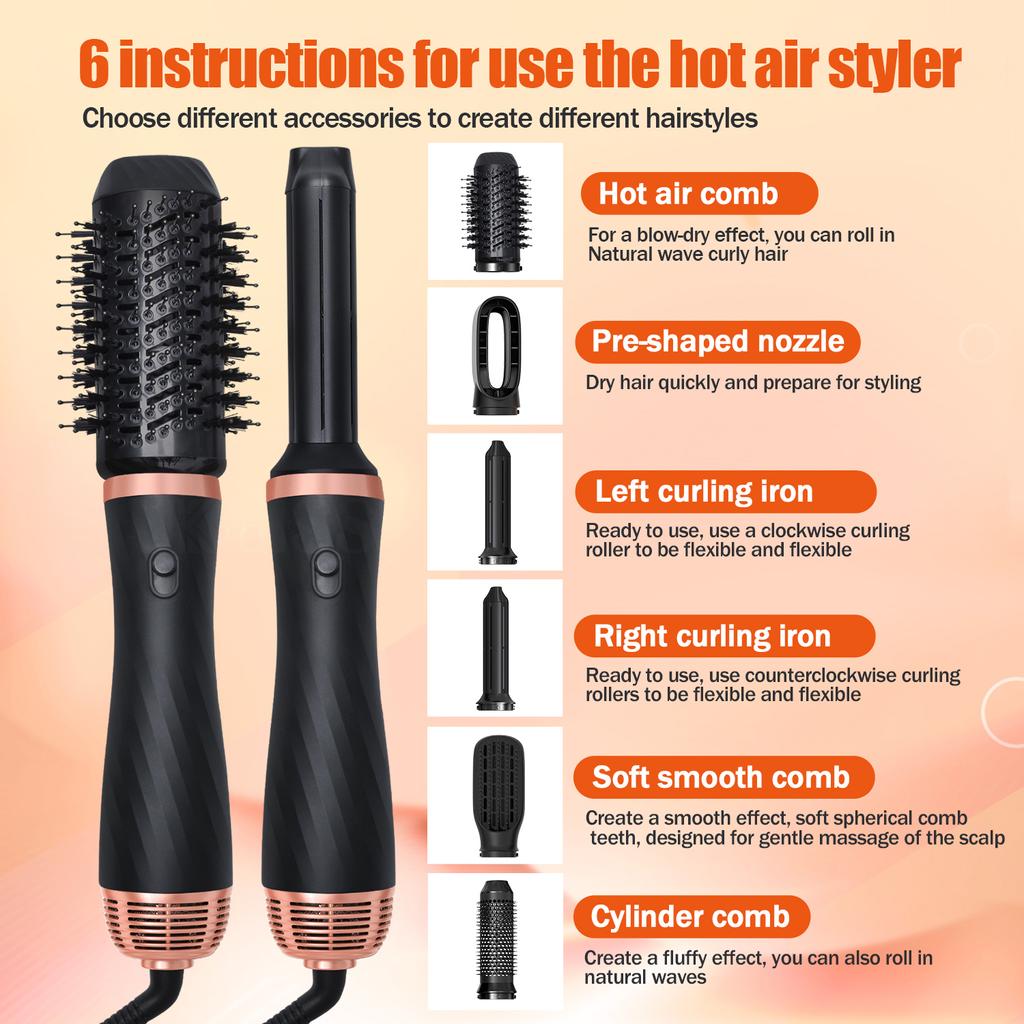 5 in 1 Multi Styler Hair Straightener and Curler Volumizer Brush One Step Hot Air Brush 1000W Air Blow Dryer Hair Styler