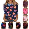Women's Casual Loose Valentine's Day  Printed Round Neck Top With Three Quarter Sleeves T Shirt