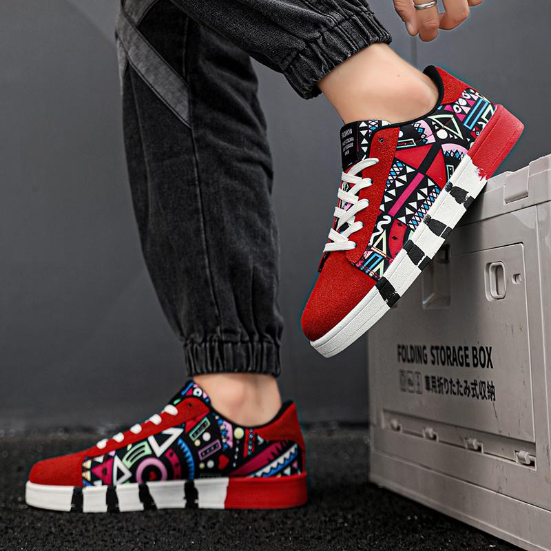 Трендовые повседневные кроссовки с граффити унисекс для активного отдыха дышащие нескользящие мужские туфли для скейтбординга модные красные туфли на плоской подошве из вулканизированной кожи для женщин